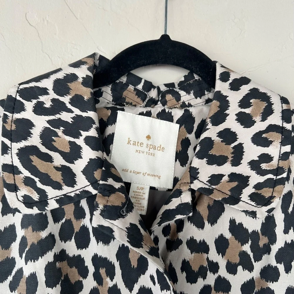 Kate Spade Leopard Print A-line Coat Cotton Blend Size Small Button Up Neutral